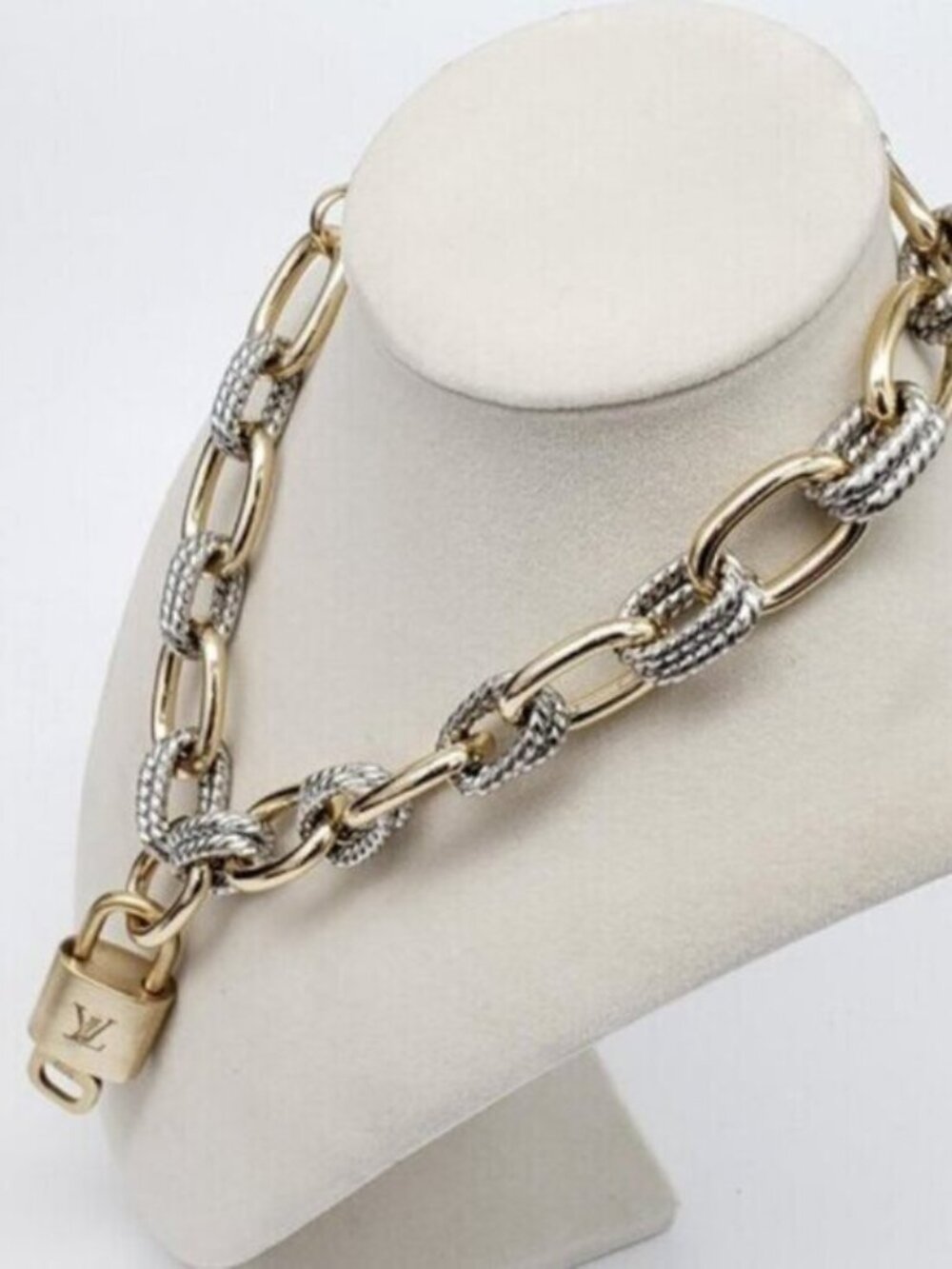 Authentic Louis Vuitton Gold Padlock w/ Unbranded Fashion Geometry Necklace - Picture 8 of 9